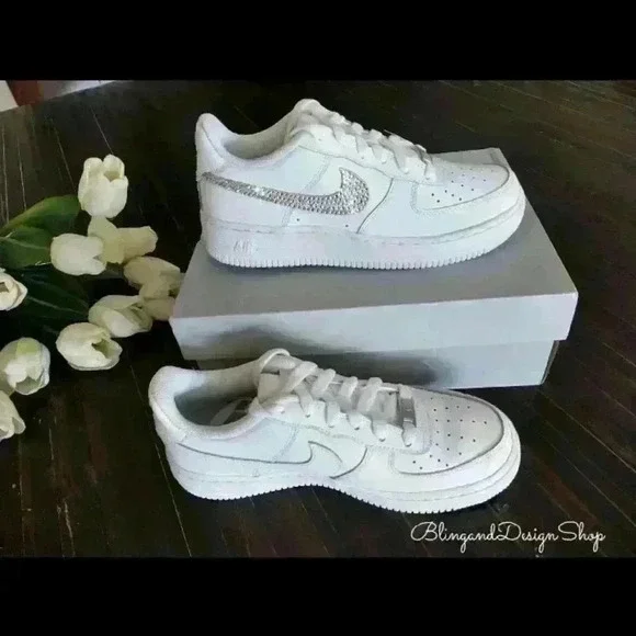 Bling Womens Nike Air Force 1 White Sneakers Shoes made with Swarovski C… - Picture 2 of 8